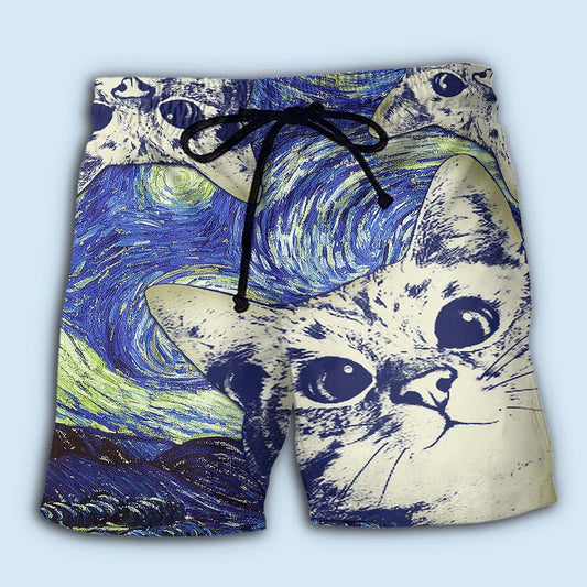 Cute Cat Love Life Beach Shorts Pattern View For Vacation Travel And Outdoor Fun