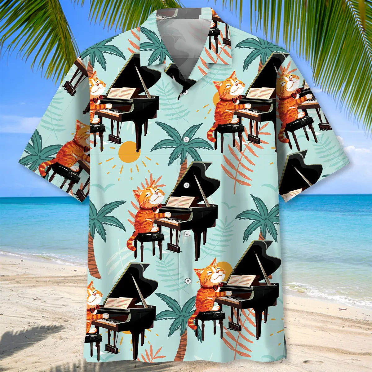 Cat Playing Piano Hawaiian Shirt For Island Adventure, Vacation Cruise, And Seasonal Wardrobe