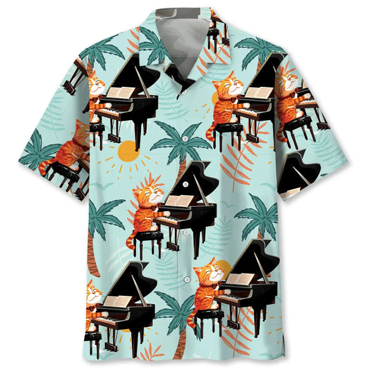 Cat Playing Piano Hawaiian Shirt For Warm Weather Outing And Seasonal Wardrobe