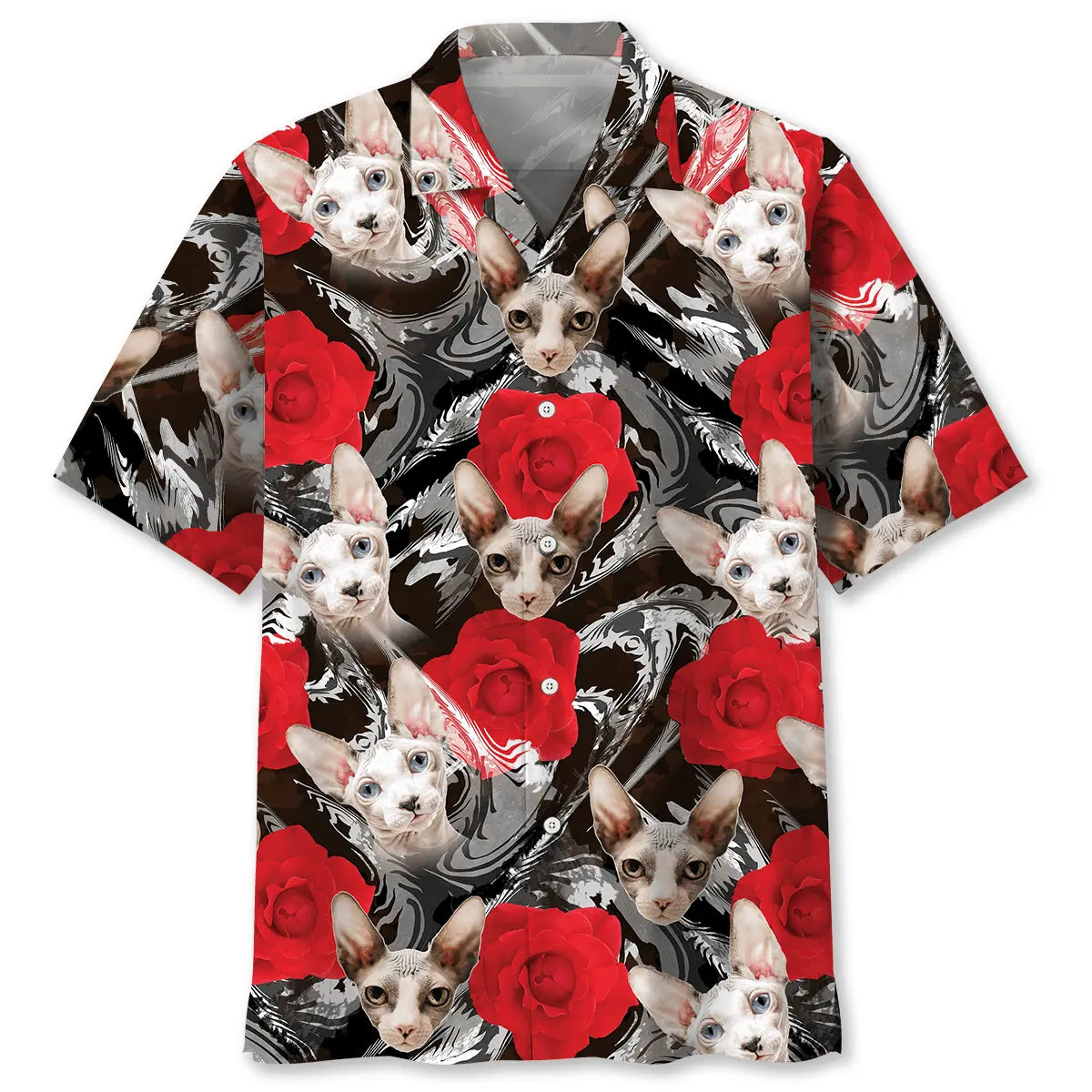 Cat Rose Hawaiian Shirt For Coastal Travel, Casual Events, And Comfortable Summer Wear