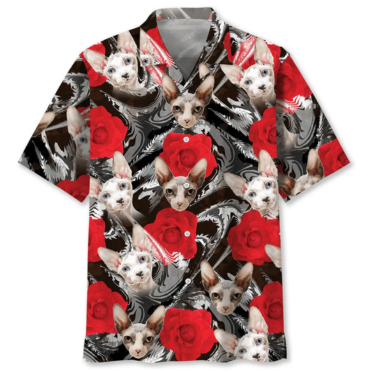Cat Rose Hawaiian Shirt For Coastal Travel, Casual Events, And Comfortable Summer Wear