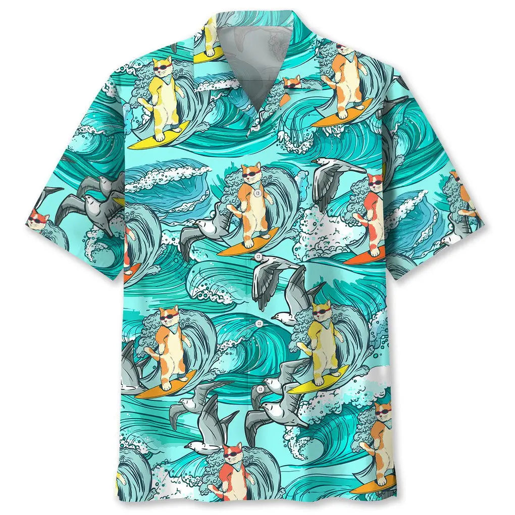 Cat Surfing Hawaiian Shirt For Beach Days, Weekend Events, And Thoughtful Gift Giving