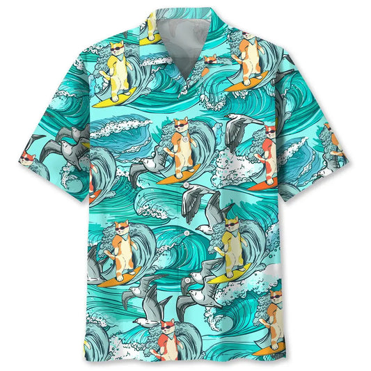 Cat Surfing Hawaiian Shirt For Beach Days, Weekend Events, And Thoughtful Gift Giving
