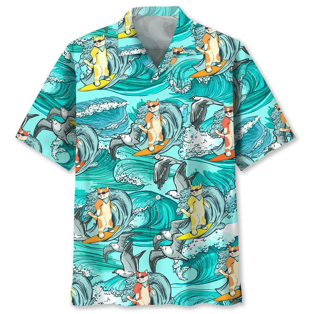 Cat Surfing Hawaiian Shirt For Beach Days, Weekend Events, And Thoughtful Gift Giving