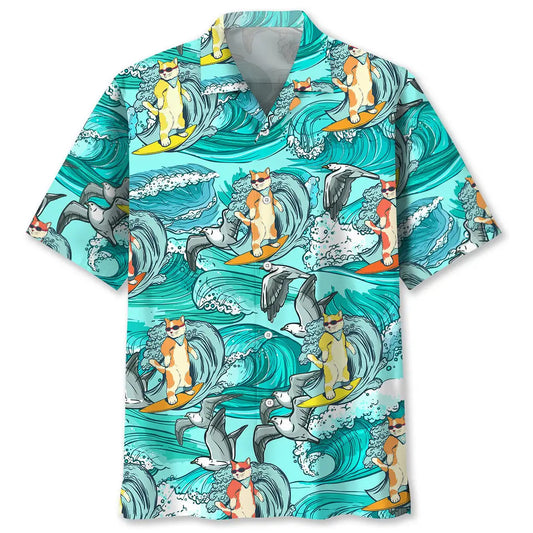 Cat Surfing Hawaiian Shirt For Beach Days, Weekend Events, And Thoughtful Gift Giving