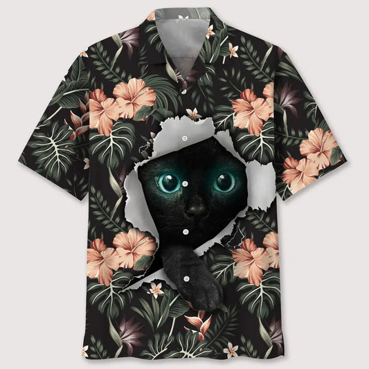 Tropical Cats Hawaiian Shirt For Animal Lovers, Beach Travel, And Casual Summer Style