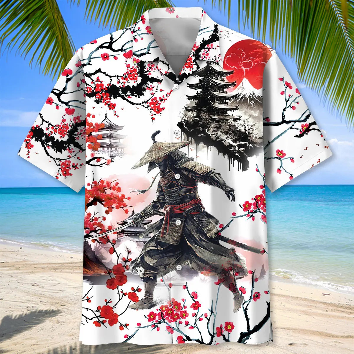 Cherry Blossom Samurai Hawaiian Shirt For Mythic Art Lovers, Coastal Outings, And Thoughtful Gift Giving