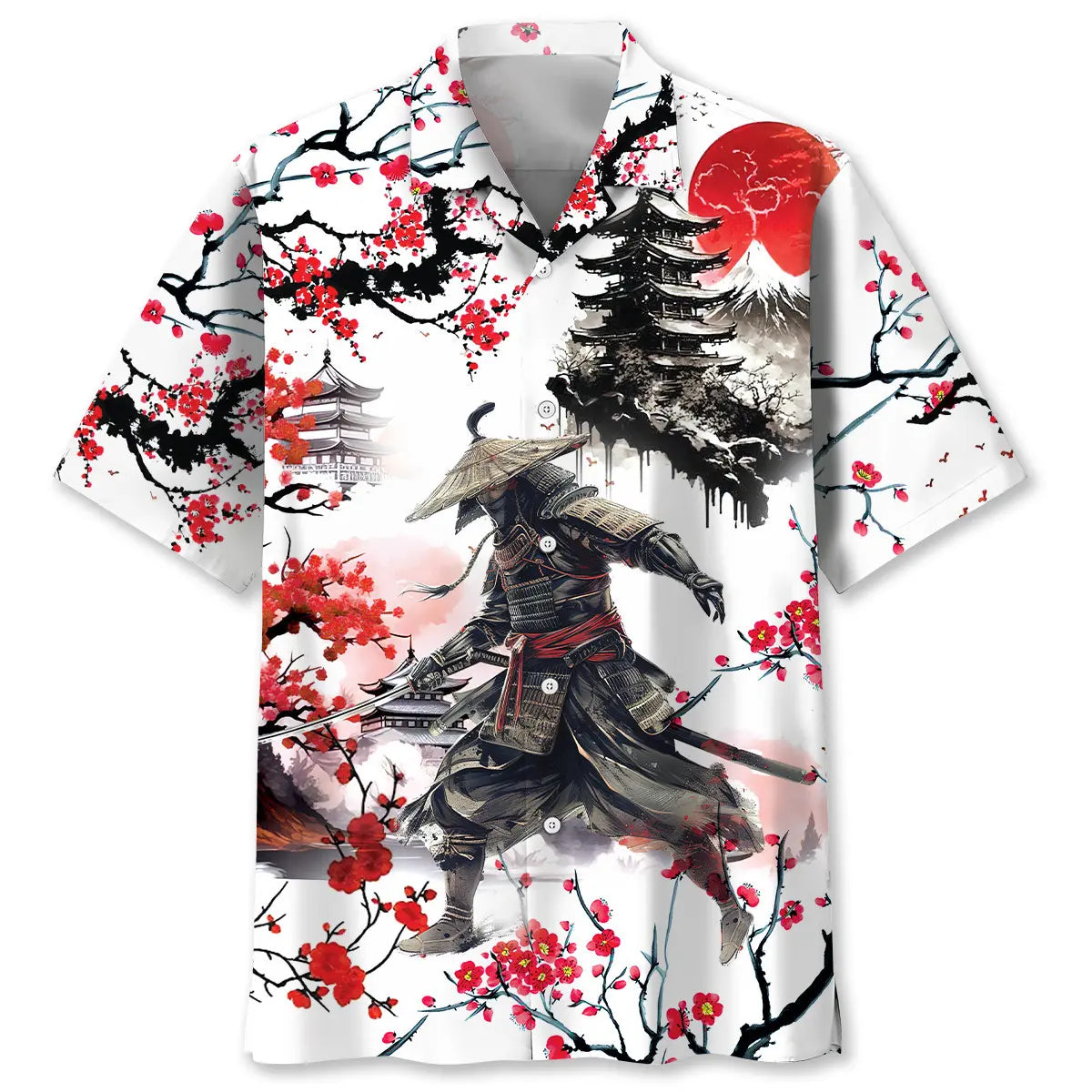 Cherry Blossom Samurai Hawaiian Shirt For Mythic Art Lovers, Coastal Outings, And Thoughtful Gift Giving
