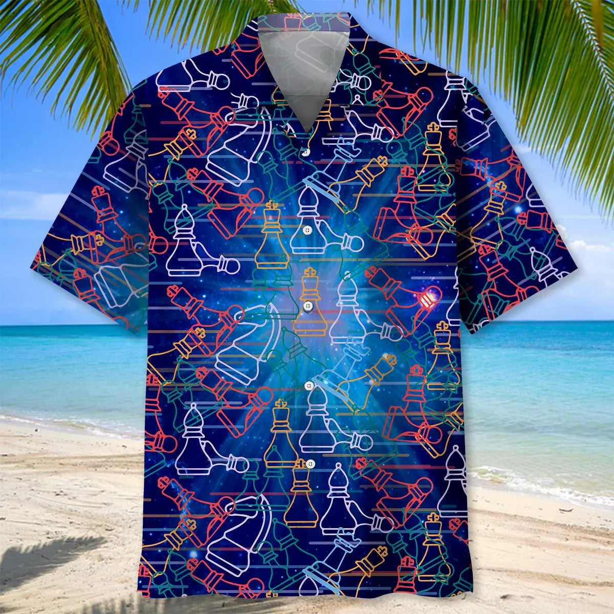 Colorful Chess Space Hawaiian Shirt For Tropical Holidays, Outdoor Gatherings, And Everyday Comfort