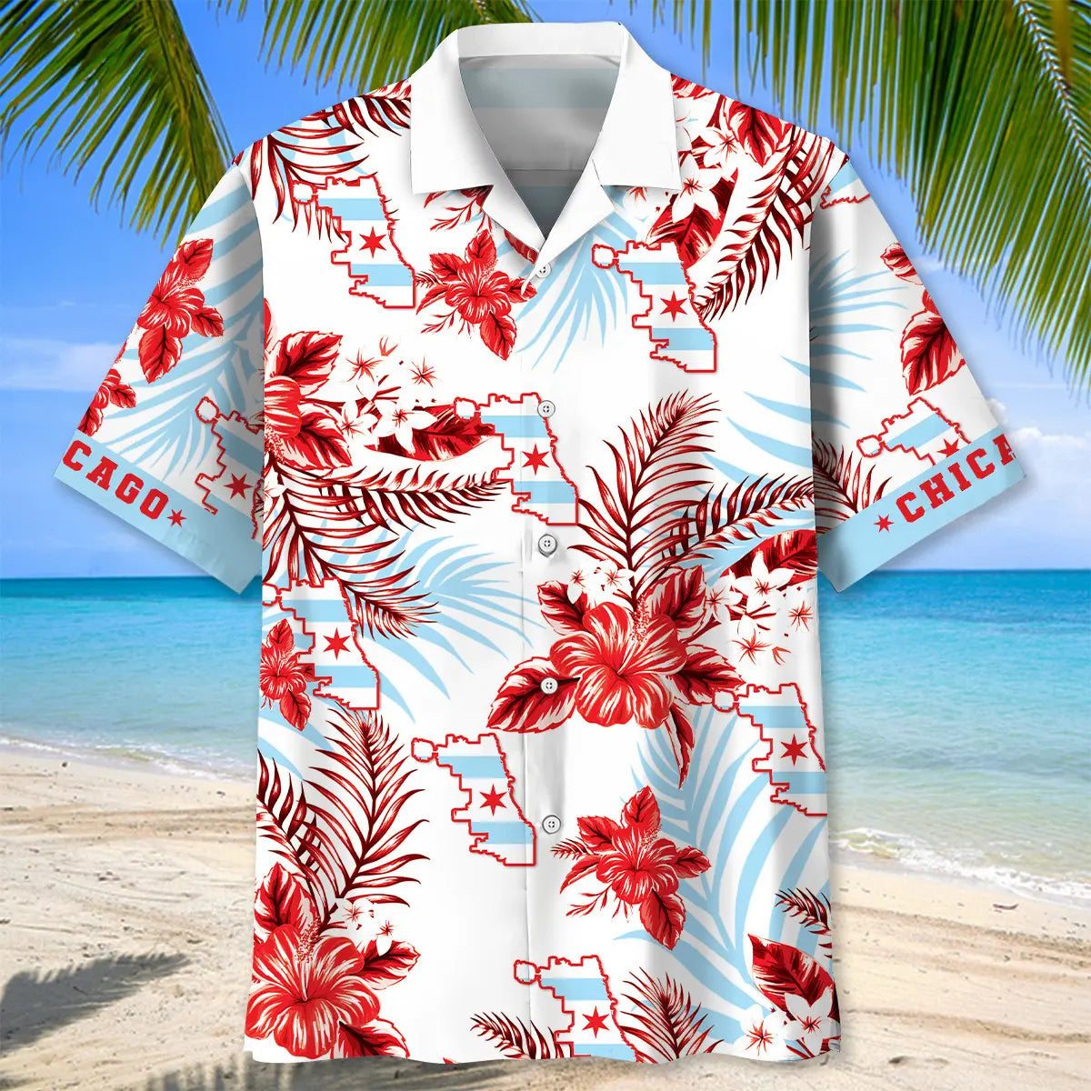 Chicago Proud Hawaiian Shirt For Summer Vacation, Beach Travel, And Casual Wear