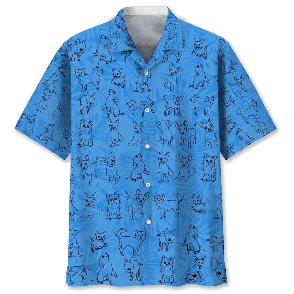 Tropical Chihuahua Blue Hawaiian Shirt For Resort Trips, Coastal Parties, And Warm Weather Style