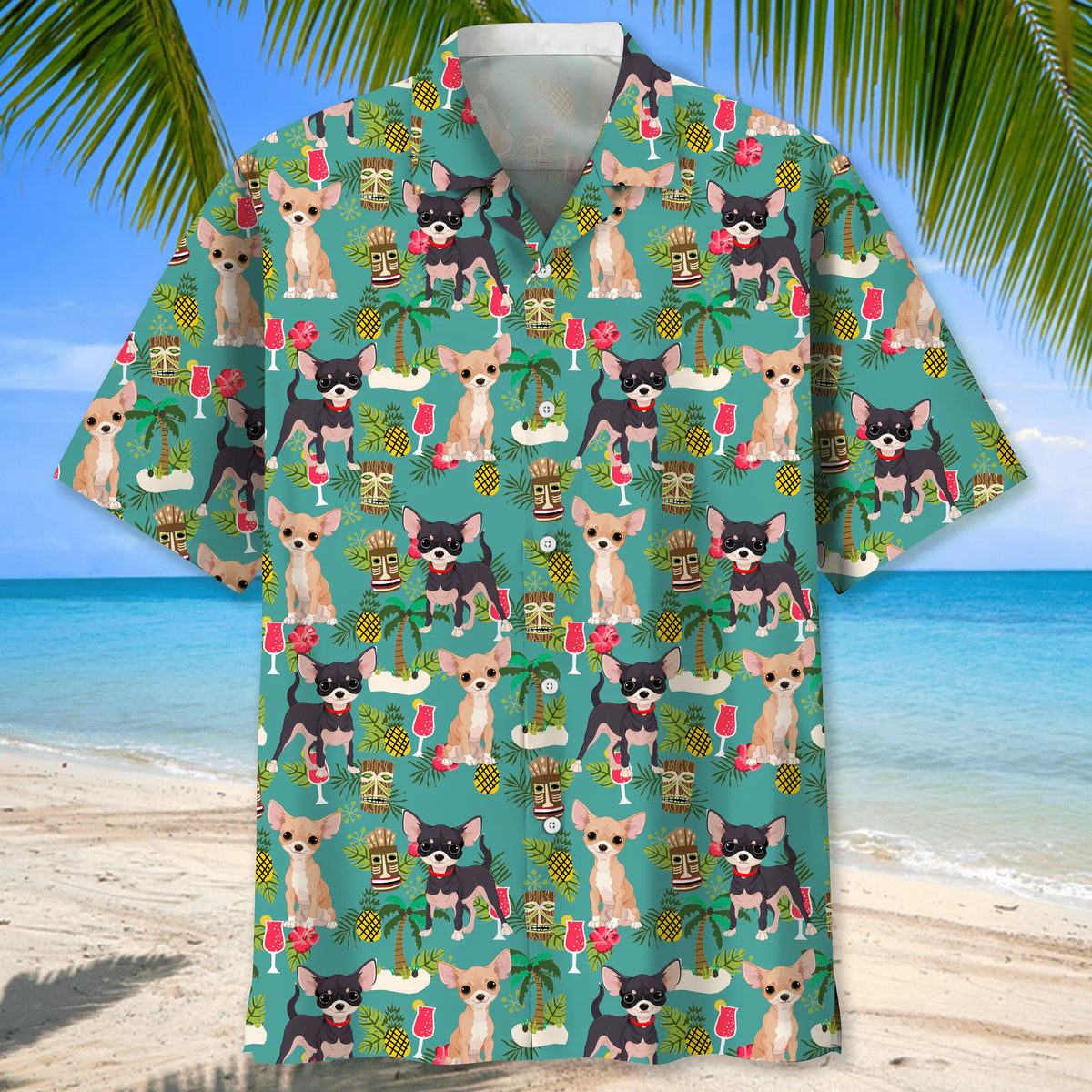 Chihuahua Beach Hawaiian Shirt For Summer Vacation, Beach Travel, And Casual Wear