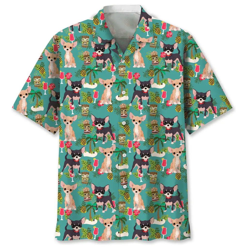 Chihuahua Beach Hawaiian Shirt For Summer Vacation, Beach Travel, And Casual Wear