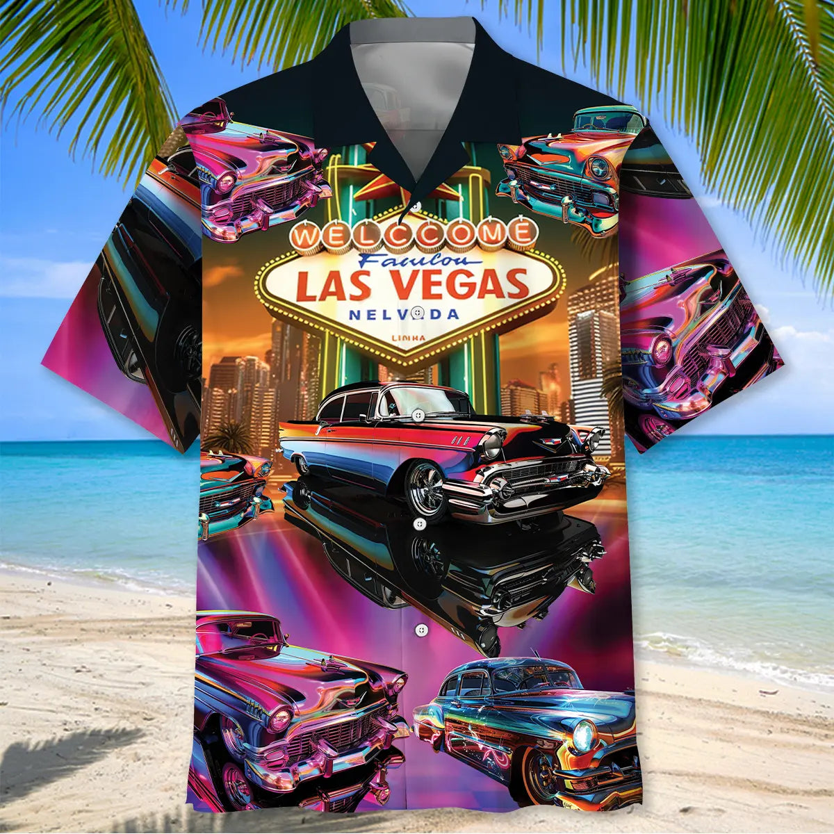 Classic Car Las Vegas Hawaiian Shirt For Motorsport Events, Beach Travel, And Thoughtful Gift Giving