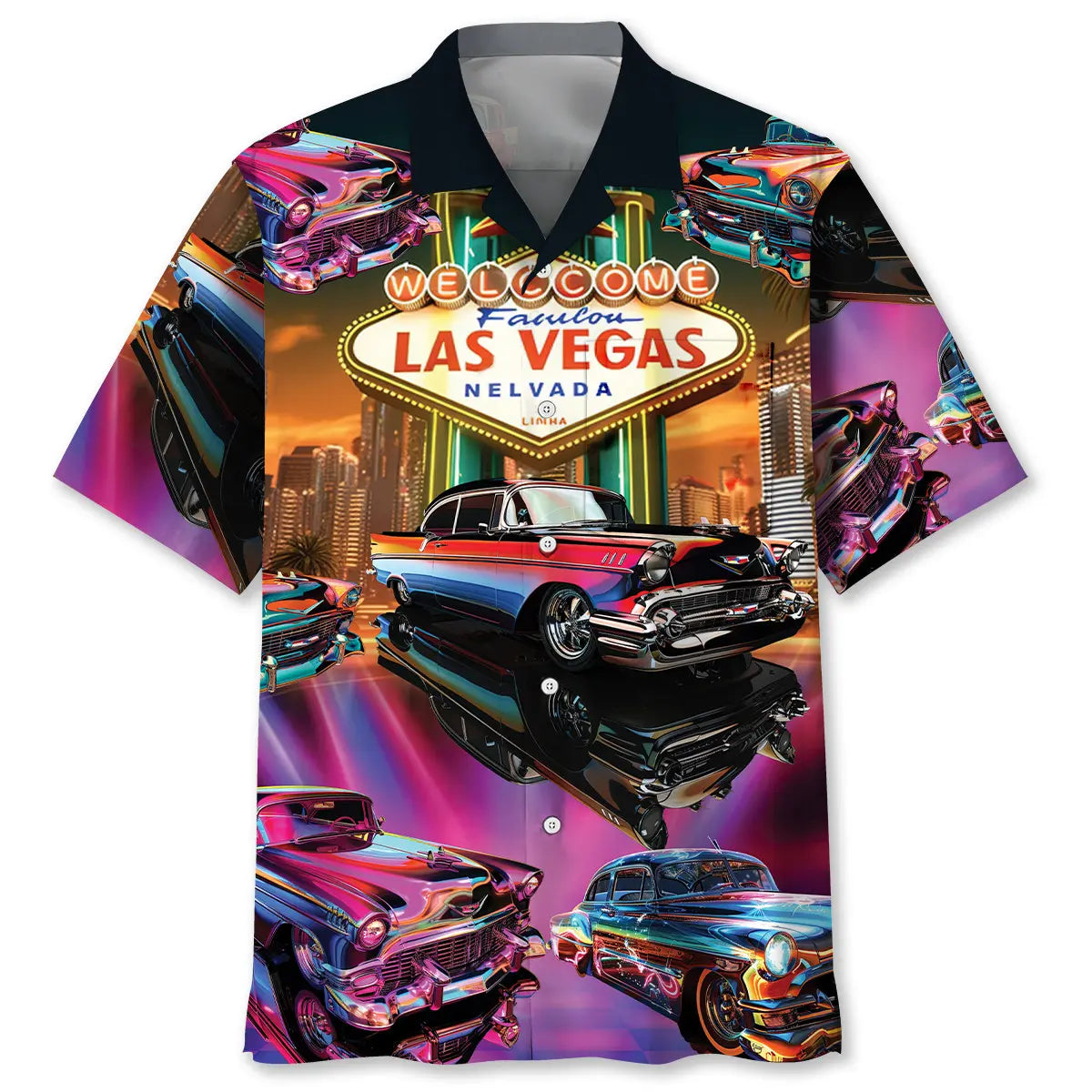 Hawaiian Shirt / Adults / S Classic Car Las Vegas Night Pocket Hawaiian Shirt