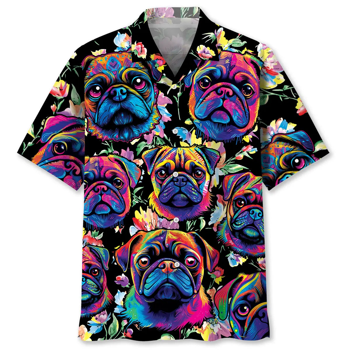 Creative Colorful Pug Hawaiian Shirt For Animal Lovers, Beach Travel, And Casual Summer Style