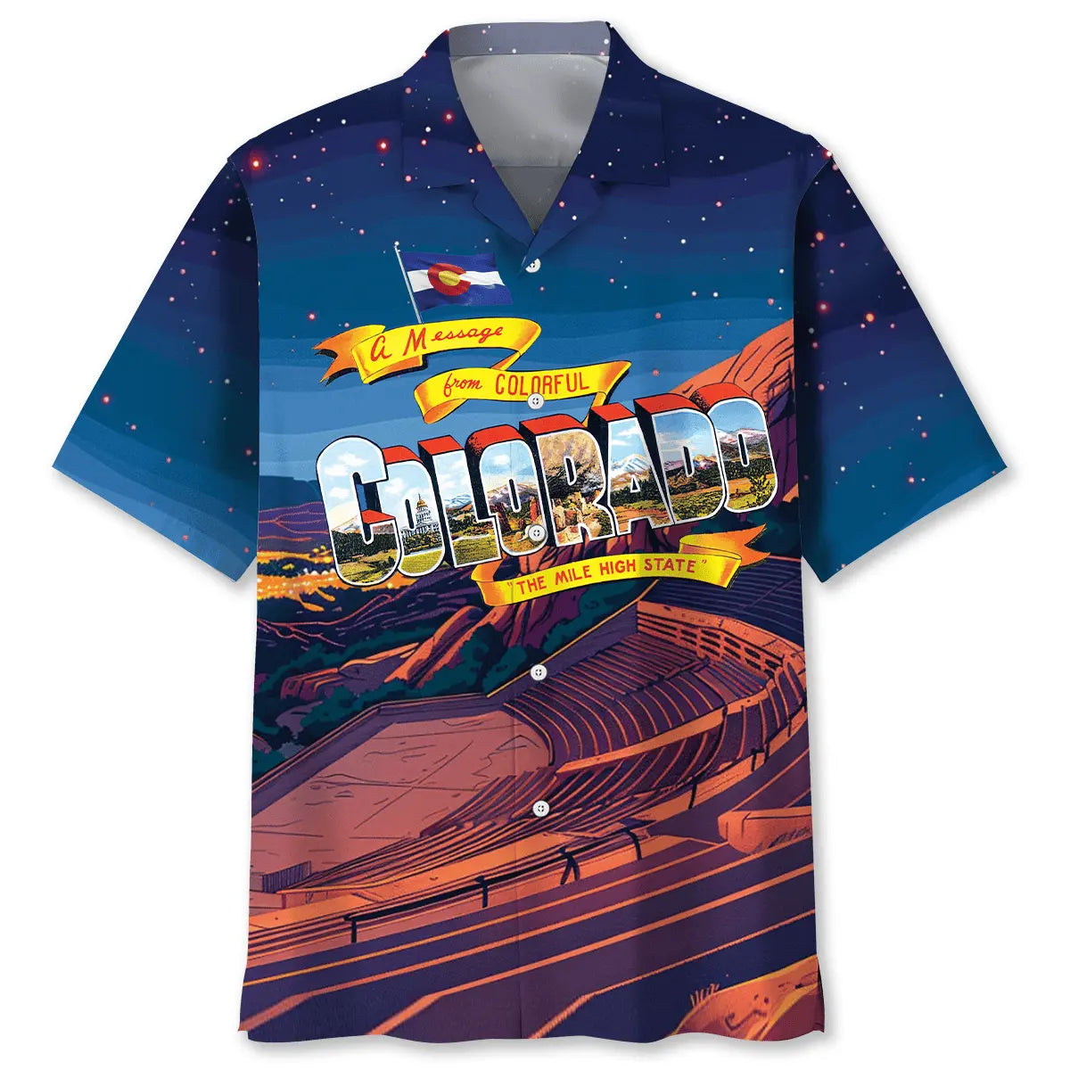 Colorado Mile High Heritage Hawaiian Shirt For Tropical Holidays, Outdoor Gatherings, And Everyday Comfort