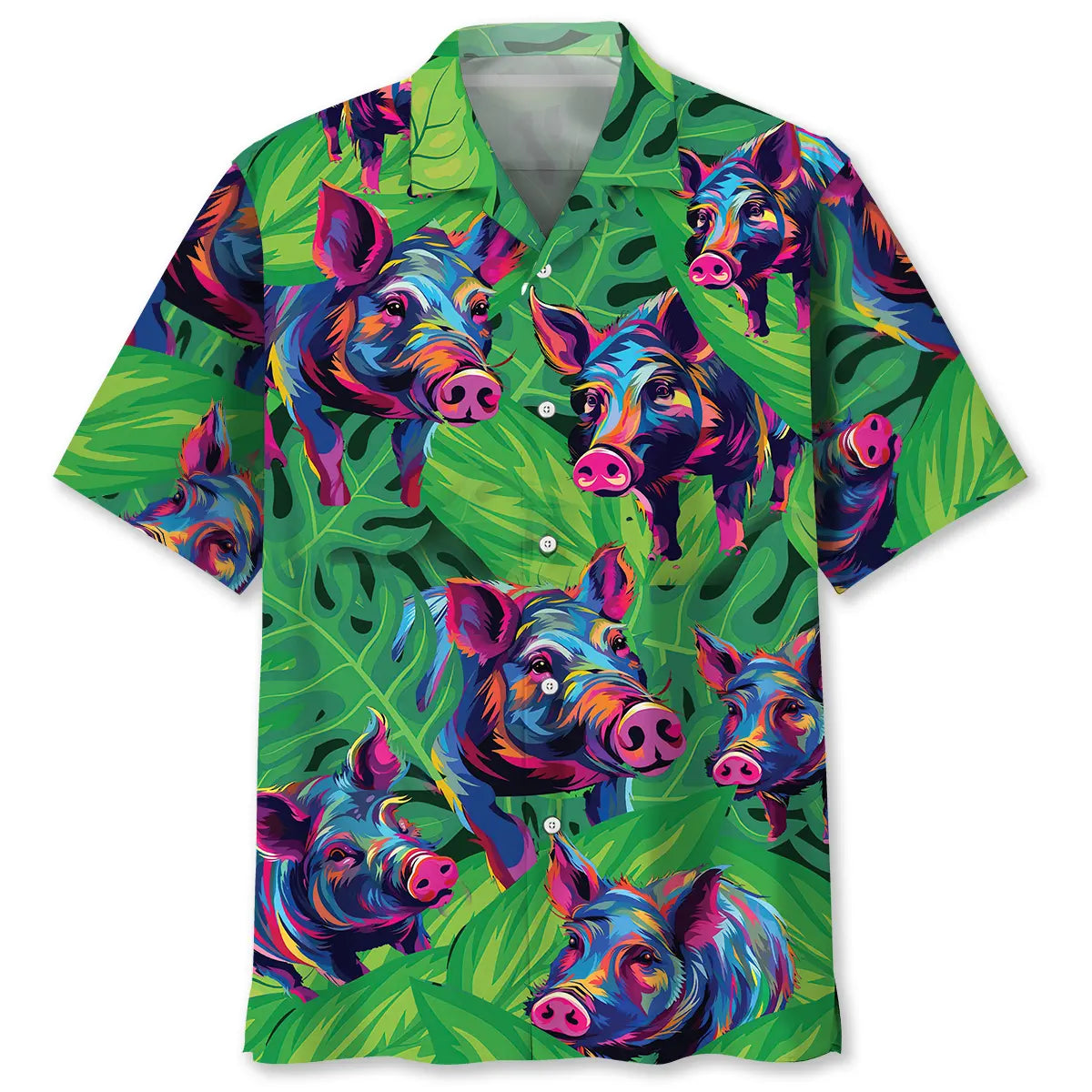 Creative Colorful Graffiti Pig Hawaiian Shirt For Summer Vacation, Beach Travel, And Casual Wear