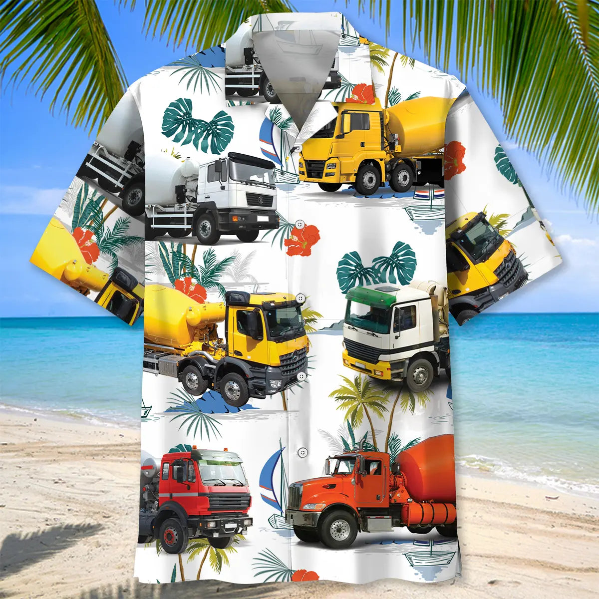 Colorful Concrete Mixer Truck Hawaiian Shirt For Family Vacation, Cruise Journey, And Casual Outdoor Style