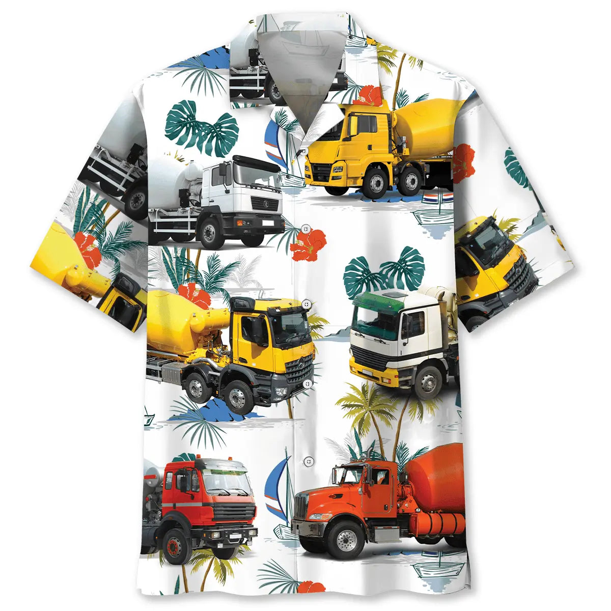 Colorful Concrete Mixer Truck Hawaiian Shirt For Summer Gathering, Beach Party, And Island Inspired Style