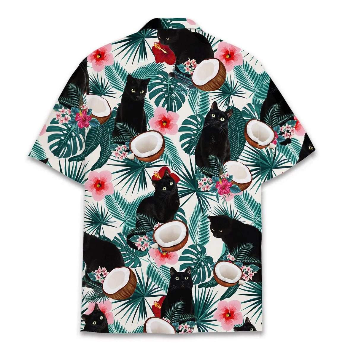 Tropical Island Black Cat Aloha Hawaiian Shirt For Beach Days, Summer Outings, And Thoughtful Gift Giving