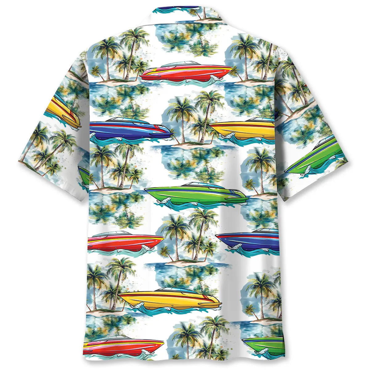 Colorful Power Boat Racing Hawaiian Shirt For Tropical Retreat And Vacation Style