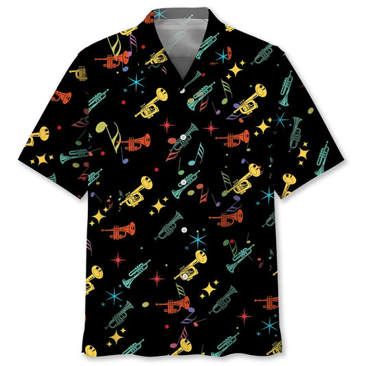 Colorful Star Trumpet Hawaiian Shirt For Resort Trips, Coastal Parties, And Warm Weather Style