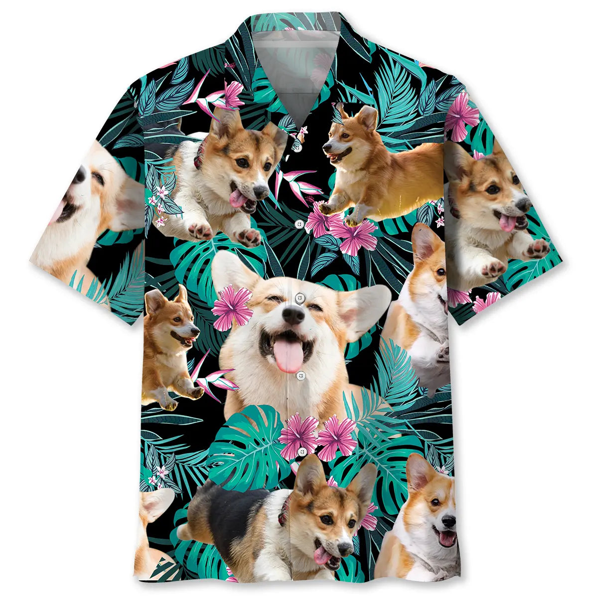 Floral Tropical Corgi Hawaiian Shirt For Summer Vacation, Beach Travel, And Casual Wear