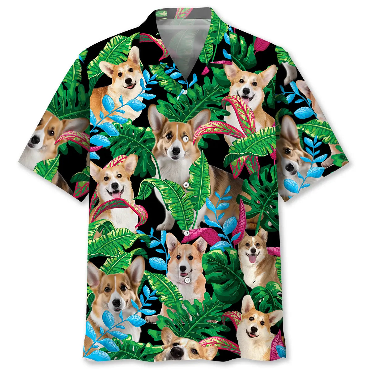 Tropical Corgi Hawaiian Shirt For Summer Vacation, Beach Travel, And Casual Wear