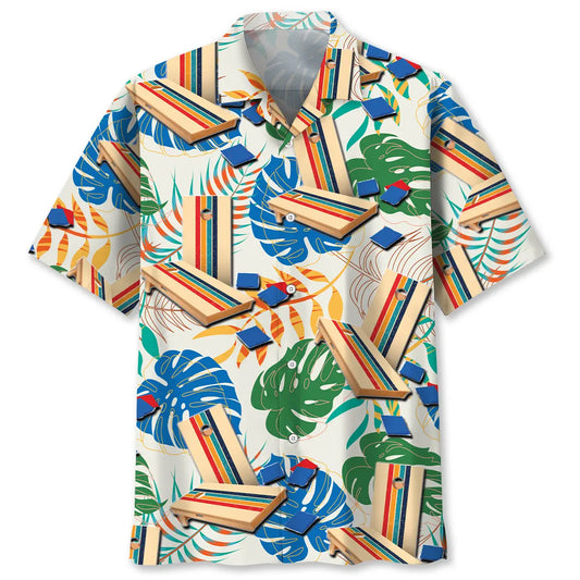 Retro Tropical Cornhole Hawaiian Shirt For Summer Vacation, Beach Travel, And Casual Wear