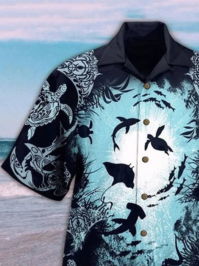 Colorful Turtle Aquarium Unique Hawaiian Shirt For Tropical Holidays, Outdoor Gatherings, And Everyday Comfort