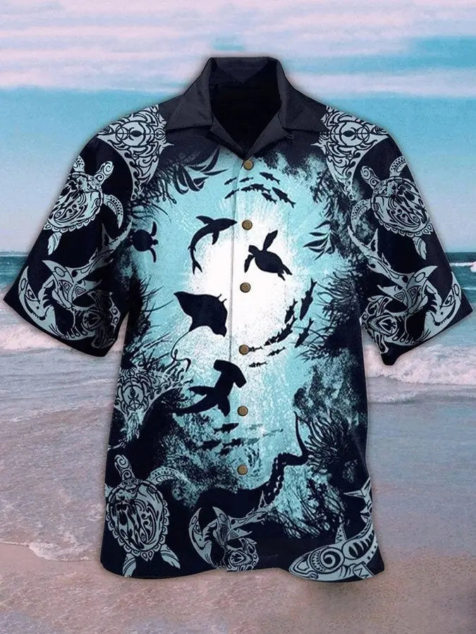 Colorful Turtle Aquarium Unique Hawaiian Shirt For Tropical Holidays, Outdoor Gatherings, And Everyday Comfort