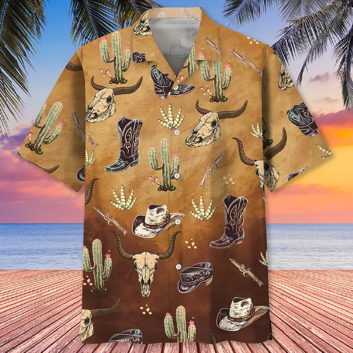 Cowboy Cactus Hawaiian Shirt For Tropical Holidays, Outdoor Gatherings, And Everyday Comfort