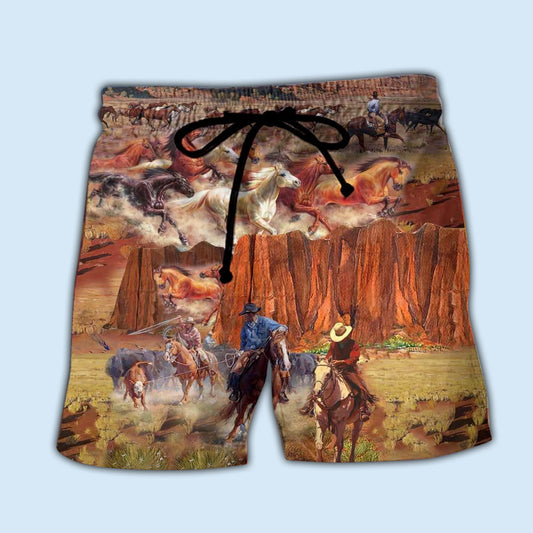 Freedom Life Cowboy Strong Spirit Beach Shorts Artwork View For Seaside Trips And Casual Style
