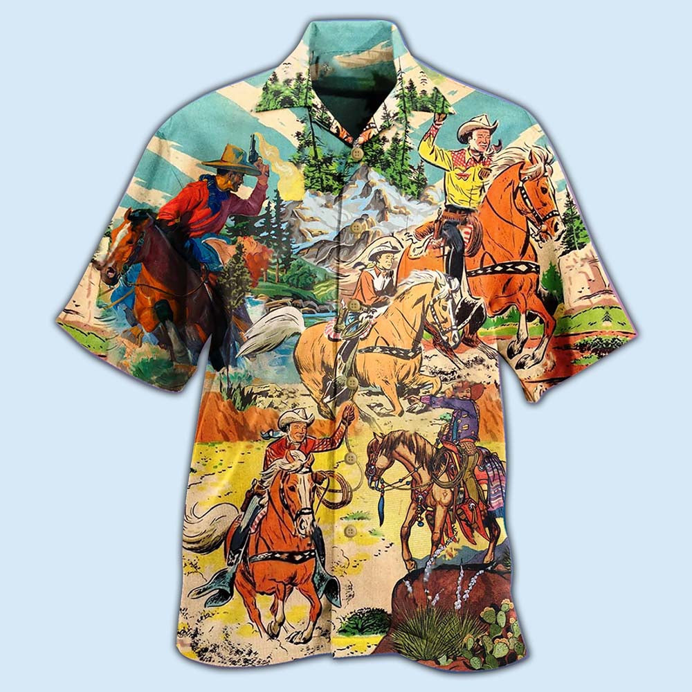 Cowboy Real Men Ride Horses Hawaiian Shirt Pattern View For Lightweight Everyday Style