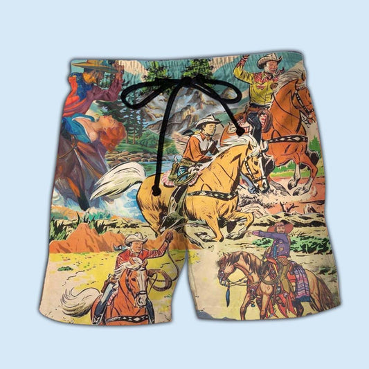 Cowboy Horse Rider Beach Shorts Pattern View For Resort Days And Outdoor Activities