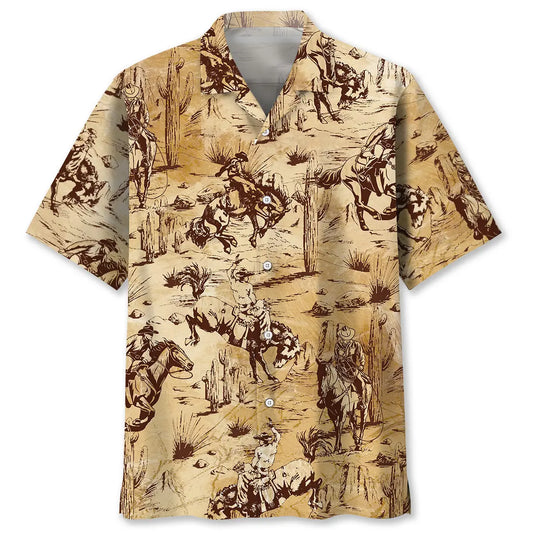 Cowboy Riding Horse Hawaiian Shirt For Tropical Holidays, Outdoor Gatherings, And Everyday Comfort
