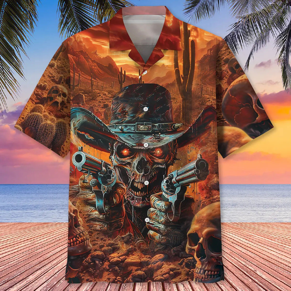 Cowboy Skull Sheriff Hawaiian Shirt For Island Vacations, Resort Wear, And Relaxed Seasonal Style