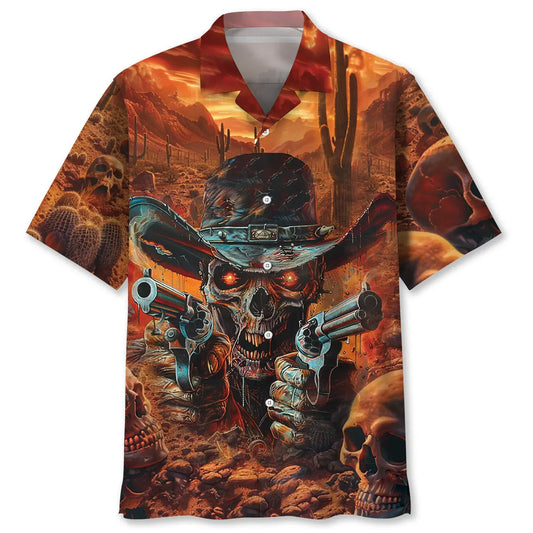 Cowboy Skull Sheriff Hawaiian Shirt For Island Vacations, Resort Wear, And Relaxed Seasonal Style