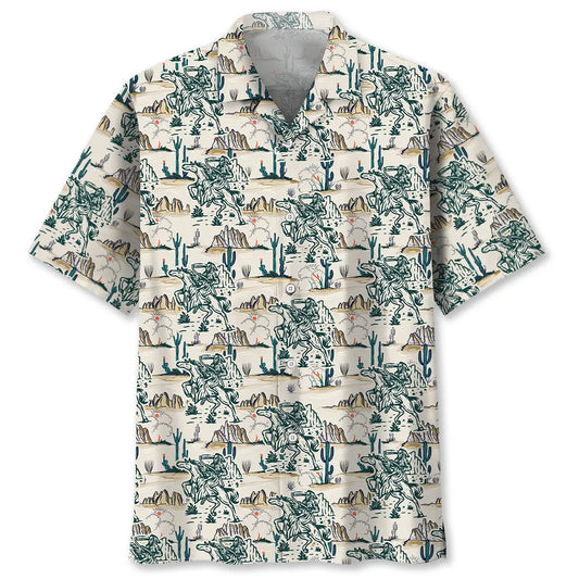 Cowboy Skull Hawaiian Shirt For Island Vacations, Resort Wear, And Relaxed Seasonal Style
