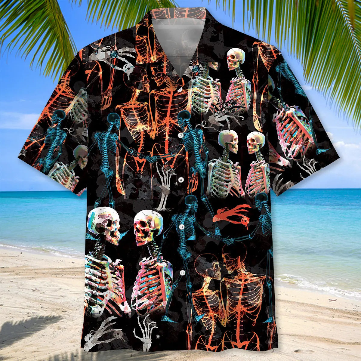 Halloween Creepy Skeleton Hawaiian Shirt For Tropical Holidays, Outdoor Gatherings, And Everyday Comfort