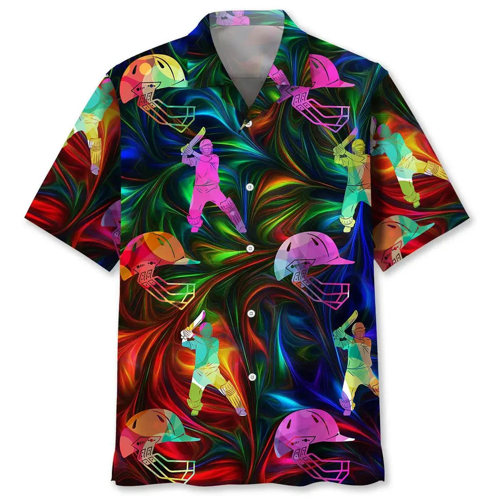 Colorful Cricket Hawaiian Shirt For Resort Trips, Coastal Parties, And Warm Weather Style