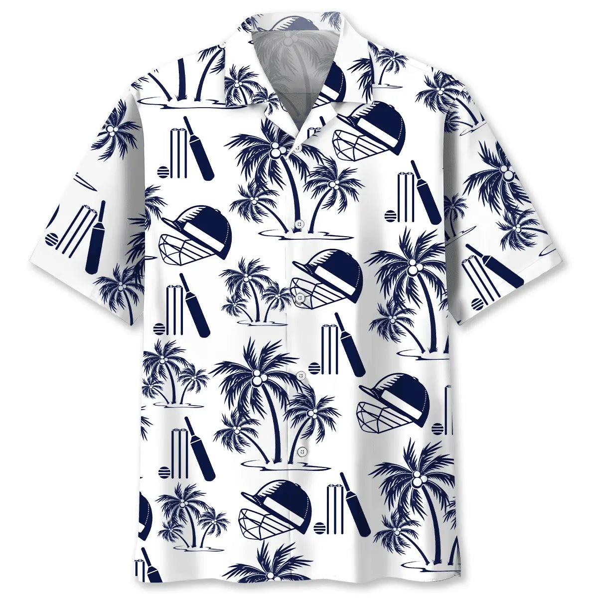 Cricket Palm Tree White Hawaiian Shirt For Beach Days, Weekend Events, And Thoughtful Gift Giving