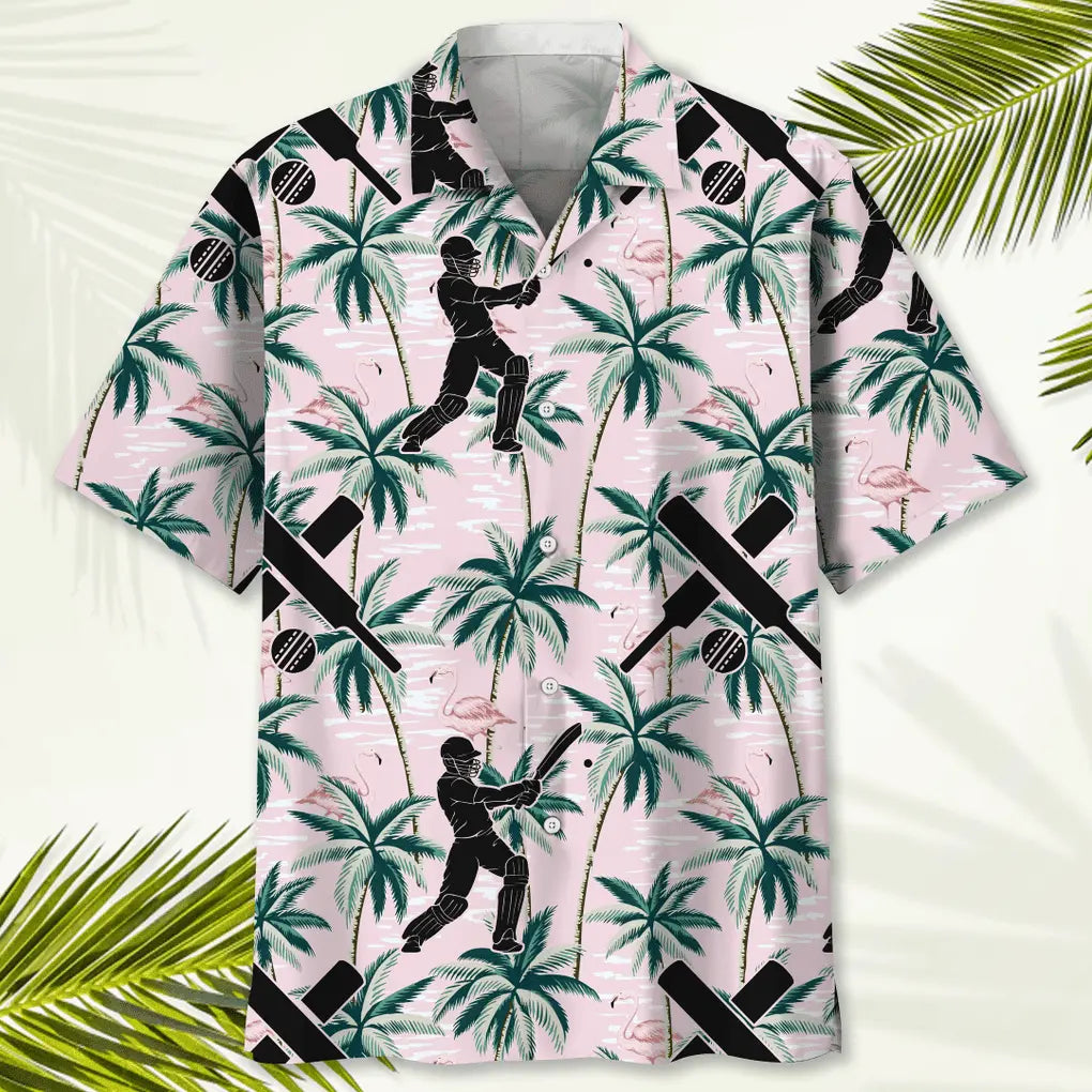 Tropical Cricket Pink Hawaiian Shirt For Sports Fans, Summer Outings, And Relaxed Vacation Wear