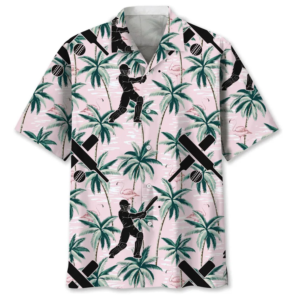 Tropical Cricket Pink Hawaiian Shirt For Sports Fans, Summer Outings, And Relaxed Vacation Wear
