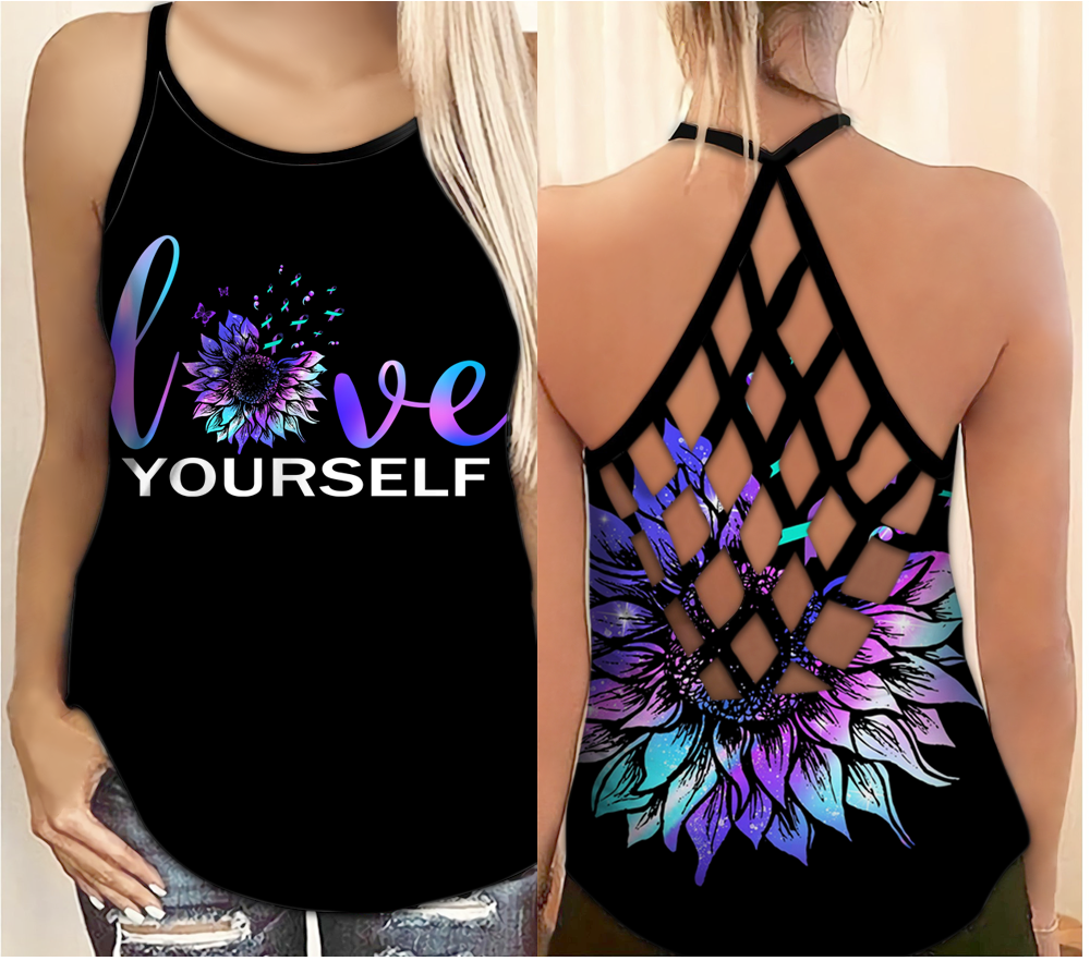 Expressive Wellness Support Hollow Tank Top For Community Support Outdoor Activities And Daily Outfits