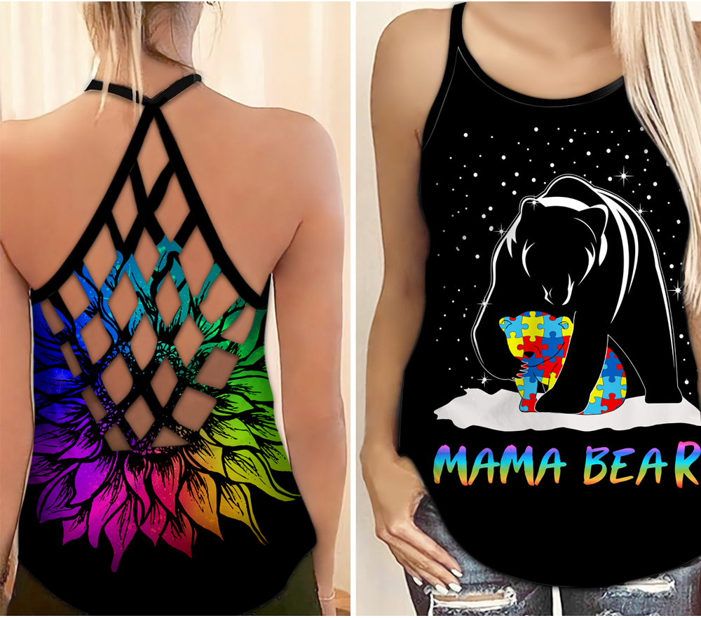 Autism Awareness Mama Bear Hollow Tank Top For Community Events And Positive Support