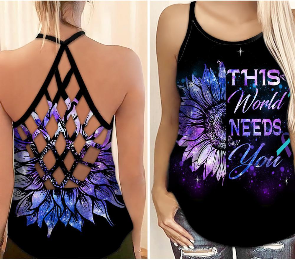 Expressive Wellness Support Hollow Tank Top For Positive Advocacy Events And Relaxed Everyday Outfits