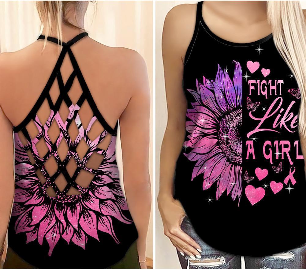 Breast Cancer Awareness Strength And Support Hollow Tank Top For Awareness Gatherings And Daily Wear