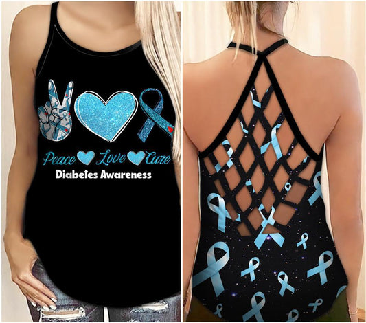 Diabetes Awareness Peace Love Cure Hollow Tank Top For Awareness Gatherings And Daily Wear